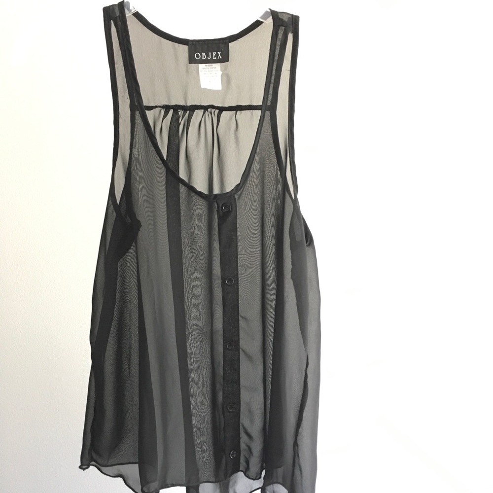 OBJEX Sheer Black Tank Top. Size Small.